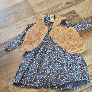 Floral Blue Dress with Tan Vest